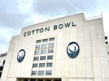 Cotton Bowl Stadium with clouds in the background